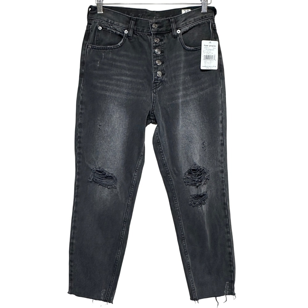 Free People Day Or Night Button Fly High Rise Jeans Womens 28 Black Wide Leg